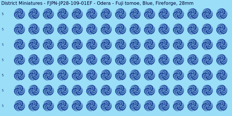 Odera clan mon, Blue waterslide decal sheet, Fireforge banner sizes, 28mm