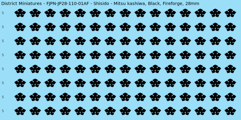 Shisido clan mon, Black waterslide decal sheet, Fireforge banner sizes, 28mm