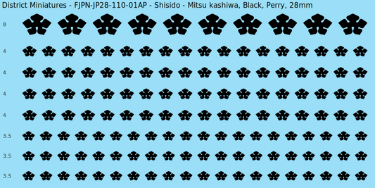Shisido clan mon, Black waterslide decal sheet, Perry banner sizes, 28mm