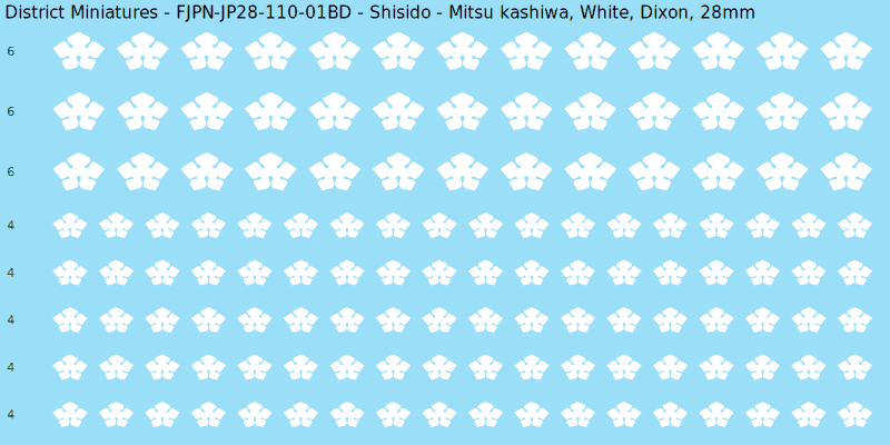 Shisido clan mon, White waterslide decal sheet, Dixon banner sizes, 28mm