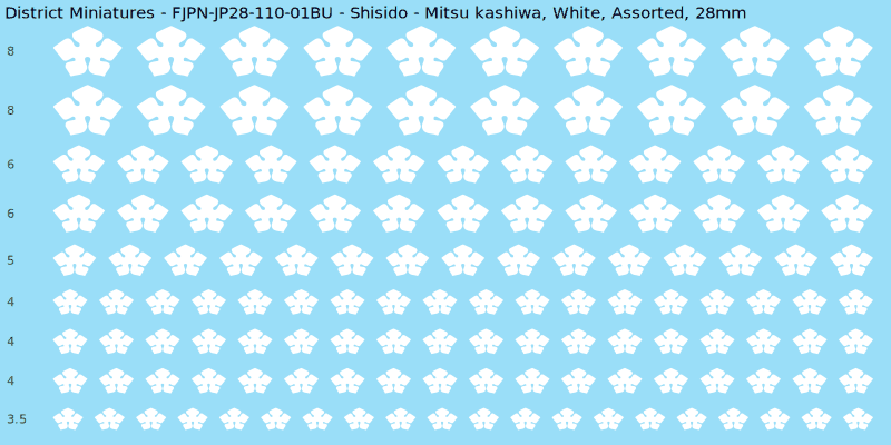 Shisido clan mon, Mitsu kashiwa, White waterslide decal sheet, 28mm
