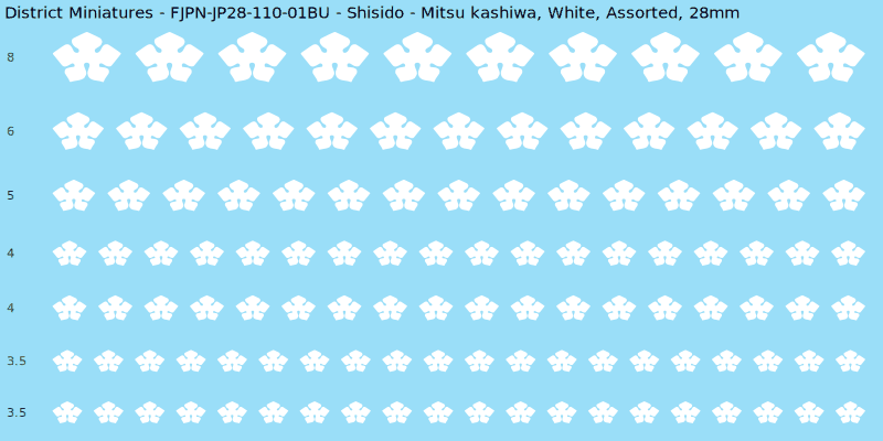 Shisido clan mon, White waterslide decal sheet, Assorted banner sizes, 28mm