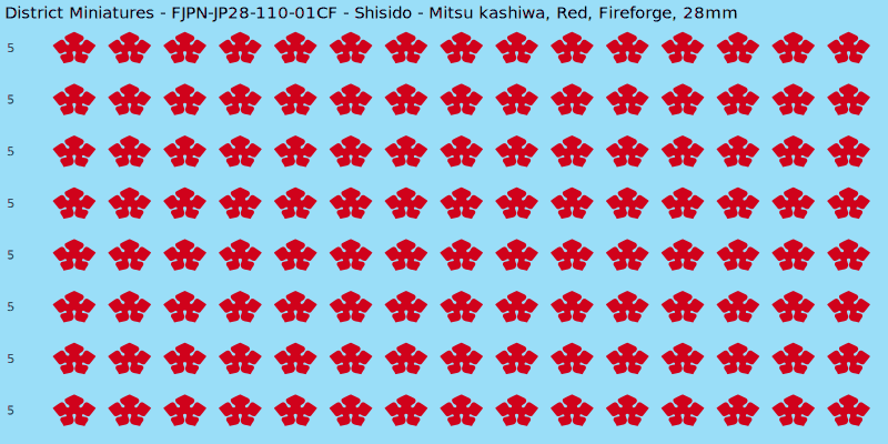 Shisido clan mon, Red waterslide decal sheet, Fireforge banner sizes, 28mm