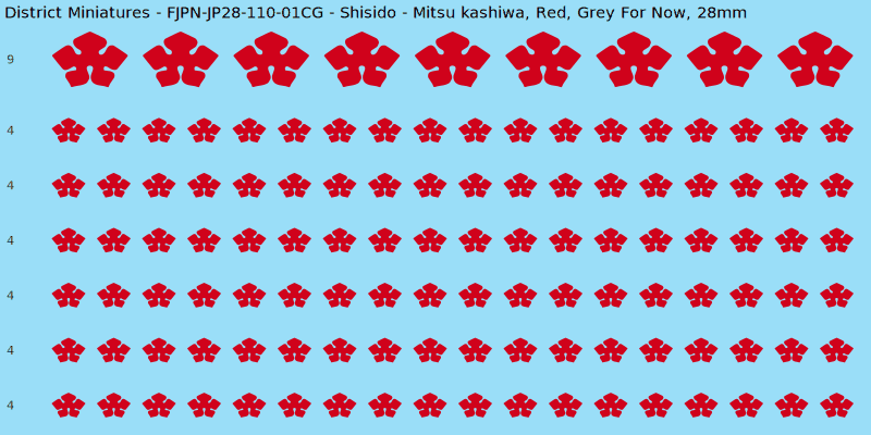 Shisido clan mon, Red waterslide decal sheet, Grey For Now banner sizes, 28mm