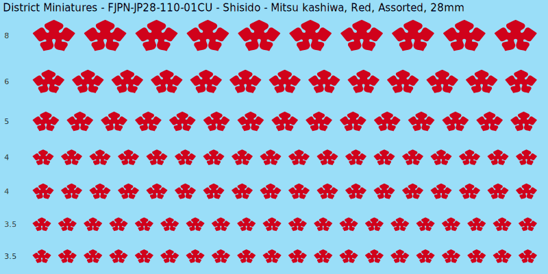 Shisido clan mon, Red waterslide decal sheet, Assorted banner sizes, 28mm