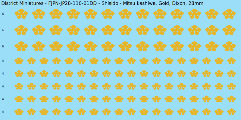 Shisido clan mon, Yellow/Gold waterslide decal sheet, Dixon banner sizes, 28mm