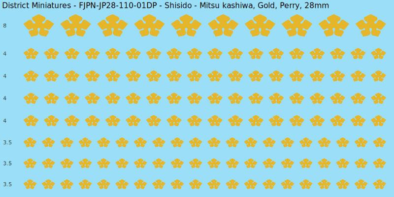 Shisido clan mon, Yellow/Gold waterslide decal sheet, Perry banner sizes, 28mm