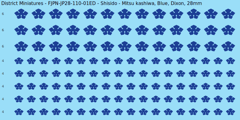 Shisido clan mon, Blue waterslide decal sheet, Dixon banner sizes, 28mm