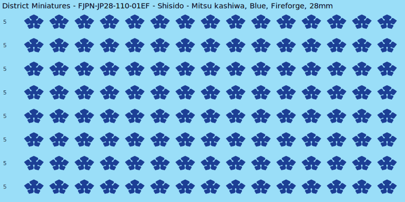 Shisido clan mon, Blue waterslide decal sheet, Fireforge banner sizes, 28mm
