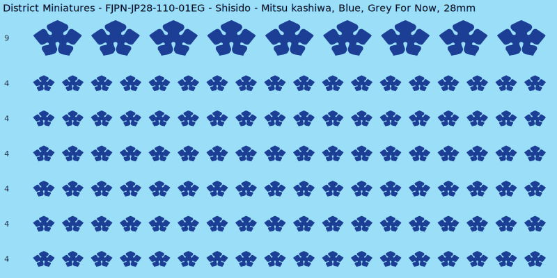 Shisido clan mon, Blue waterslide decal sheet, Grey For Now banner sizes, 28mm
