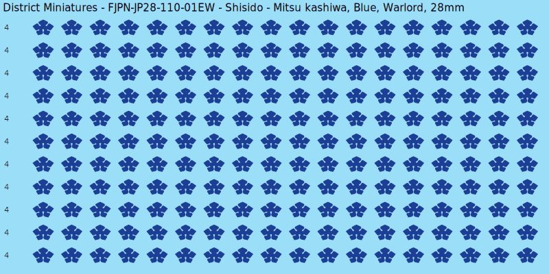 Shisido clan mon, Blue waterslide decal sheet, Warlord banner sizes, 28mm