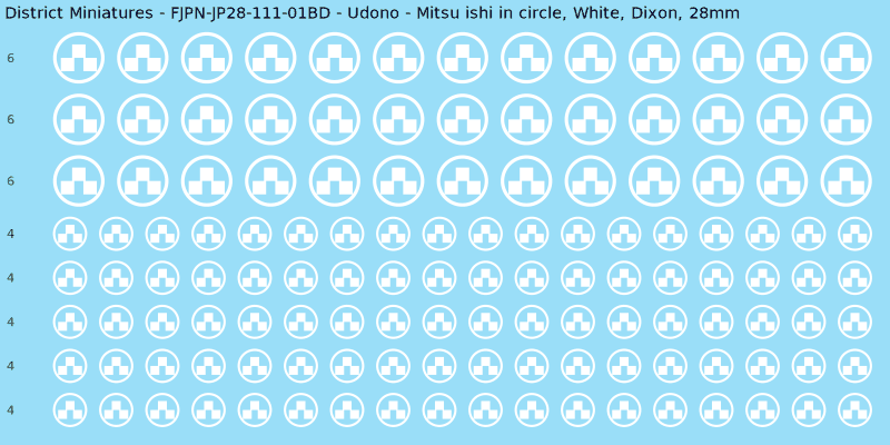Udono clan mon, White waterslide decal sheet, Dixon banner sizes, 28mm