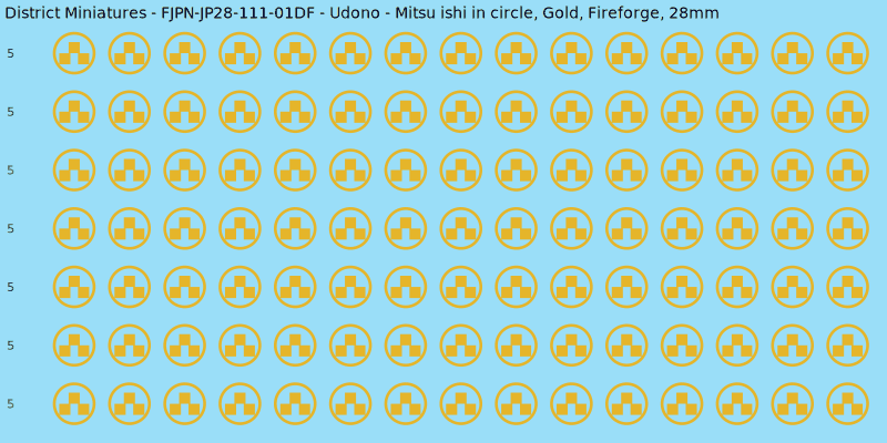 Udono clan mon, Yellow/Gold waterslide decal sheet, Fireforge banner sizes, 28mm
