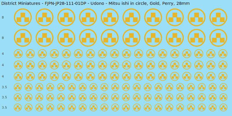 Udono clan mon, Yellow/Gold waterslide decal sheet, Perry banner sizes, 28mm