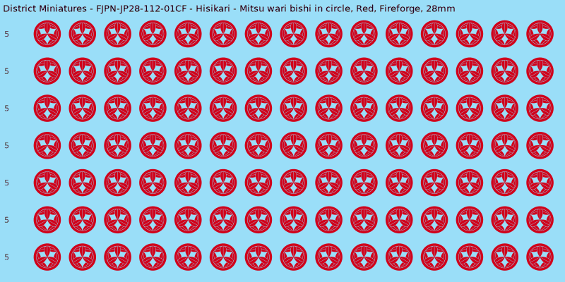 Hisikari clan mon, Red waterslide decal sheet, Fireforge banner sizes, 28mm