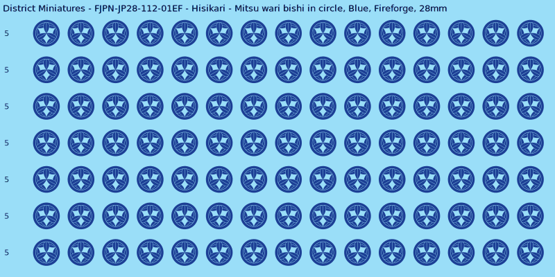 Hisikari clan mon, Blue waterslide decal sheet, Fireforge banner sizes, 28mm