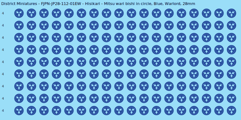Hisikari clan mon, Blue waterslide decal sheet, Warlord banner sizes, 28mm
