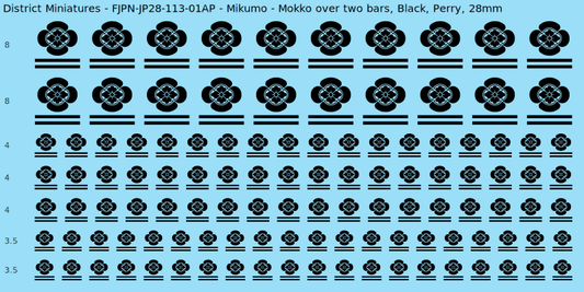 Mikumo clan mon, Black waterslide decal sheet, Perry banner sizes, 28mm