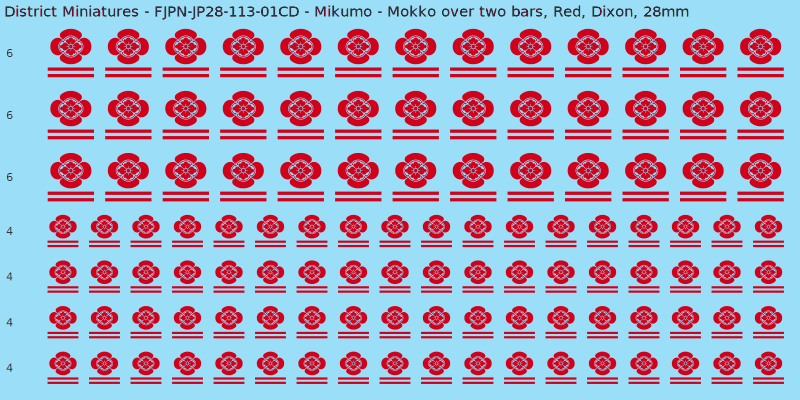 Mikumo clan mon, Red waterslide decal sheet, Dixon banner sizes, 28mm
