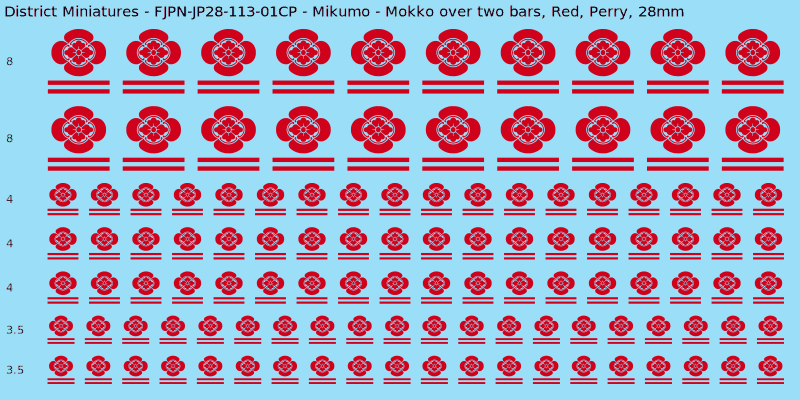 Mikumo clan mon, Red waterslide decal sheet, Perry banner sizes, 28mm