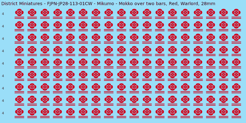 Mikumo clan mon, Red waterslide decal sheet, Warlord banner sizes, 28mm