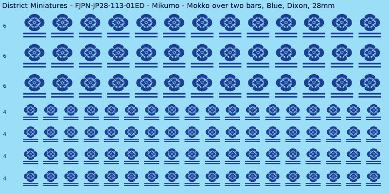 Mikumo clan mon, Blue waterslide decal sheet, Dixon banner sizes, 28mm