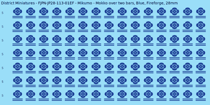Mikumo clan mon, Blue waterslide decal sheet, Fireforge banner sizes, 28mm