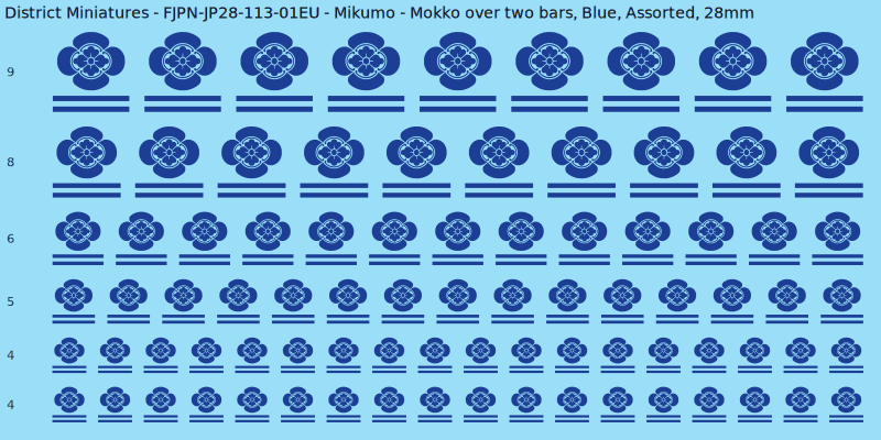 Mikumo clan mon, Mokko over two bars, Blue waterslide decal sheet, 28mm
