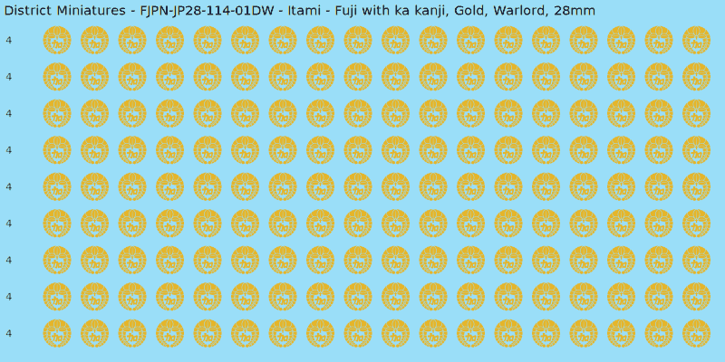Itami clan mon, Yellow/Gold waterslide decal sheet, Warlord banner sizes, 28mm