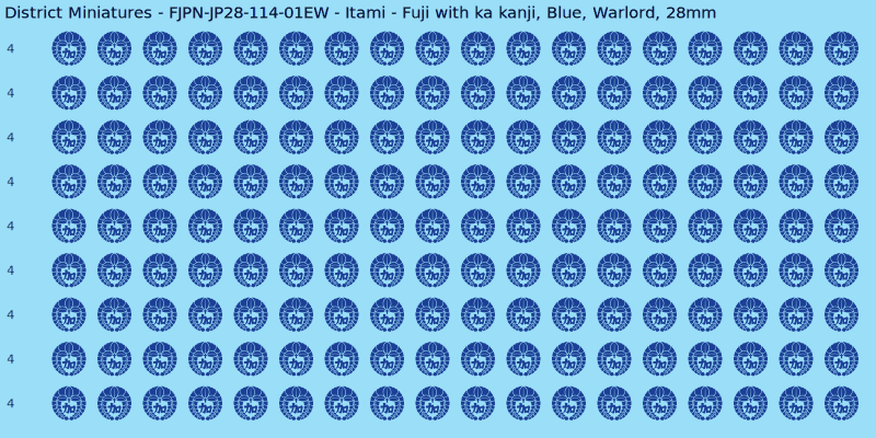 Itami clan mon, Blue waterslide decal sheet, Warlord banner sizes, 28mm