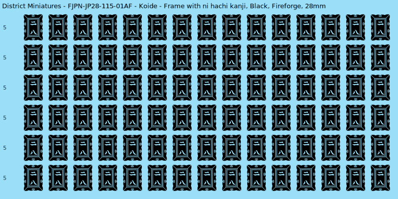 Koide clan mon, Black waterslide decal sheet, Fireforge banner sizes, 28mm