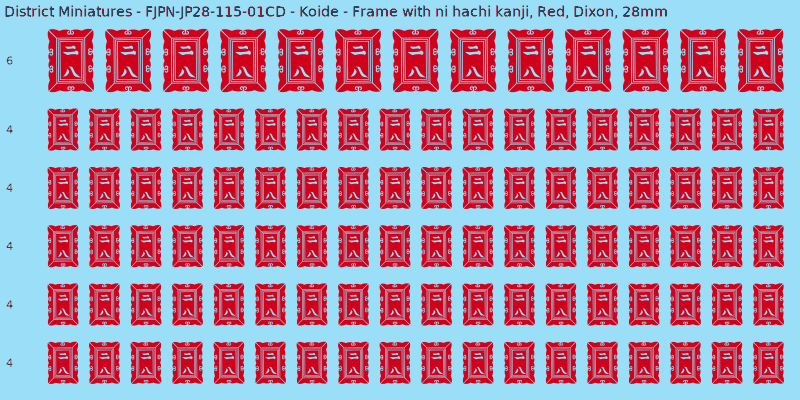 Koide clan mon, Red waterslide decal sheet, Dixon banner sizes, 28mm