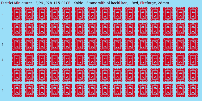 Koide clan mon, Red waterslide decal sheet, Fireforge banner sizes, 28mm