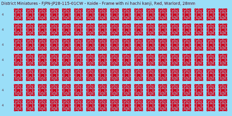 Koide clan mon, Red waterslide decal sheet, Warlord banner sizes, 28mm