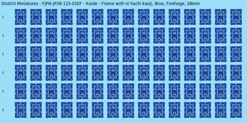 Koide clan mon, Blue waterslide decal sheet, Fireforge banner sizes, 28mm