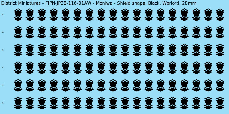 Moniwa clan mon, Black waterslide decal sheet, Warlord banner sizes, 28mm