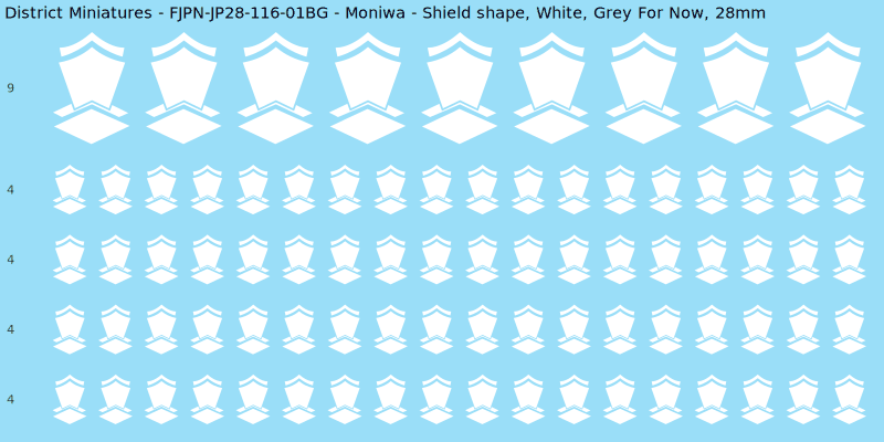 Moniwa clan mon, White waterslide decal sheet, Grey For Now banner sizes, 28mm