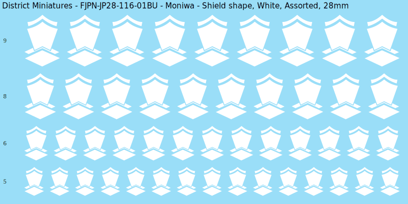 Moniwa clan mon, White waterslide decal sheet, Assorted banner sizes, 28mm
