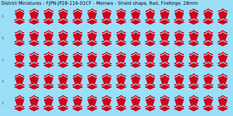 Moniwa clan mon, Red waterslide decal sheet, Fireforge banner sizes, 28mm