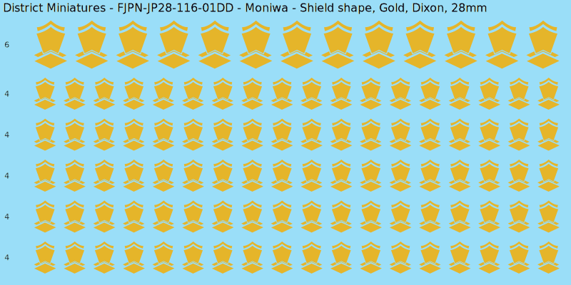 Moniwa clan mon, Yellow/Gold waterslide decal sheet, Dixon banner sizes, 28mm