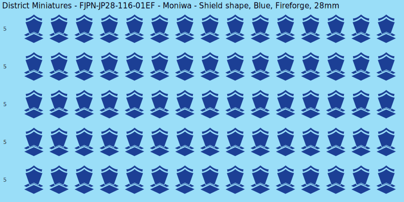 Moniwa clan mon, Blue waterslide decal sheet, Fireforge banner sizes, 28mm