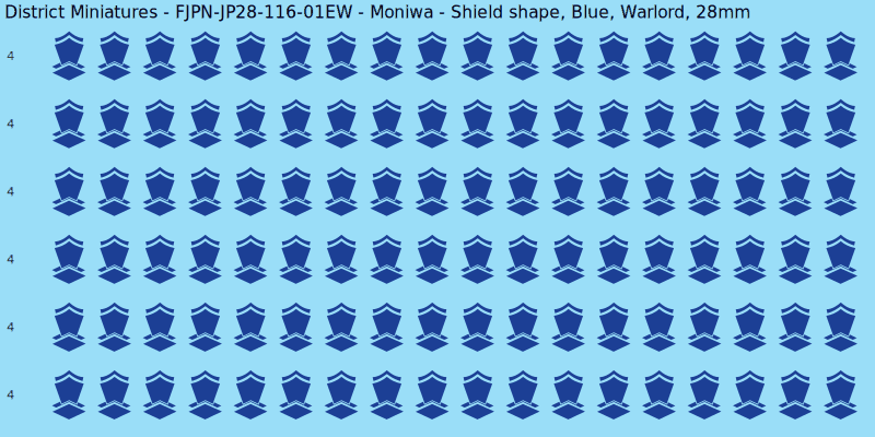 Moniwa clan mon, Blue waterslide decal sheet, Warlord banner sizes, 28mm