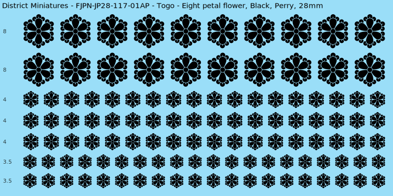 Togo clan mon, Black waterslide decal sheet, Perry banner sizes, 28mm
