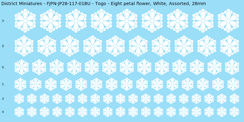 Togo clan mon, White waterslide decal sheet, Assorted banner sizes, 28mm