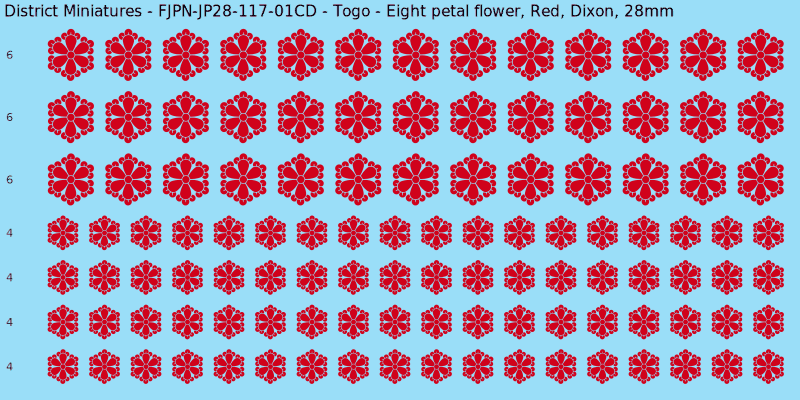 Togo clan mon, Red waterslide decal sheet, Dixon banner sizes, 28mm