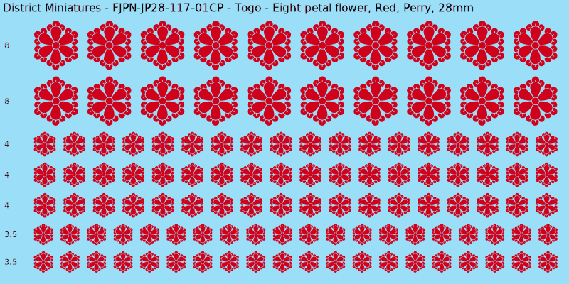 Togo clan mon, Red waterslide decal sheet, Perry banner sizes, 28mm