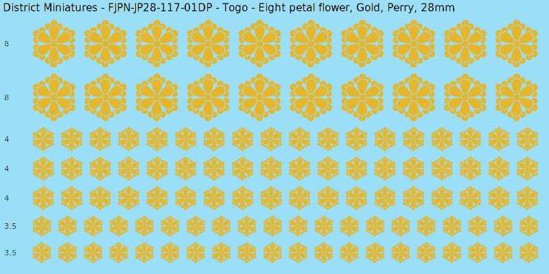 Togo clan mon, Yellow/Gold waterslide decal sheet, Perry banner sizes, 28mm