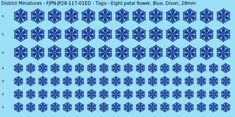 Togo clan mon, Blue waterslide decal sheet, Dixon banner sizes, 28mm