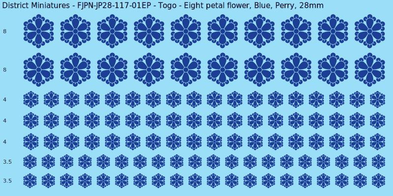 Togo clan mon, Blue waterslide decal sheet, Perry banner sizes, 28mm