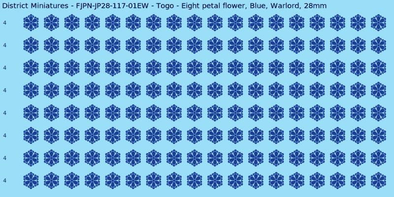 Togo clan mon, Blue waterslide decal sheet, Warlord banner sizes, 28mm